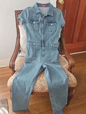 Guess Light Blue Denim Short-Sleeve Jumpsuit